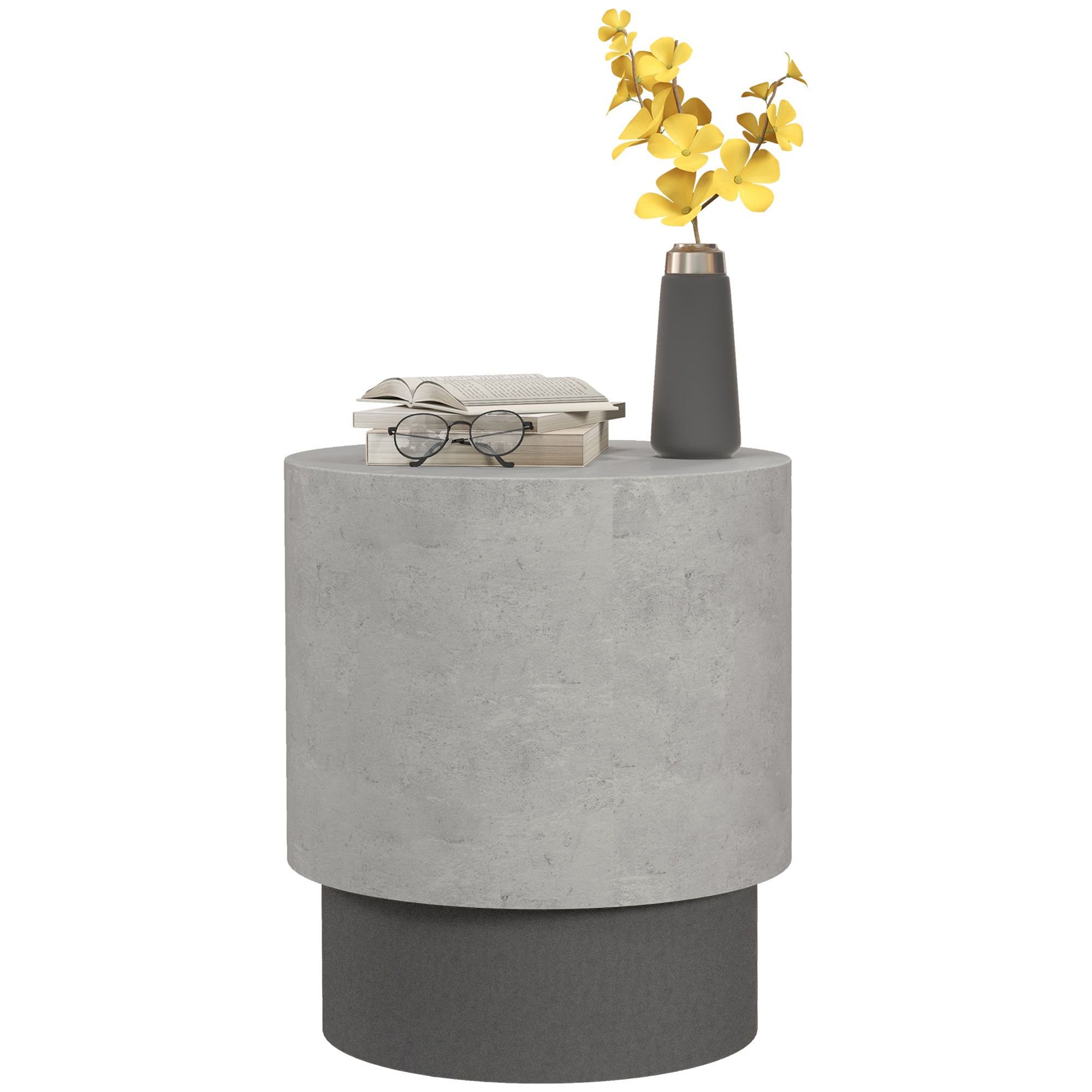 Round Accent Table with Concrete Finish 4 Adjustable Feet for Indoor Outdoor