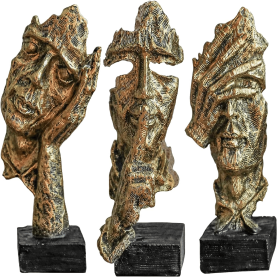 3 Pcs Thinker Statue, Silence is Gold Abstract Art Figurine, Modern Home Resin Decorative Objects Decor for Home Office Bookshelf Desktop