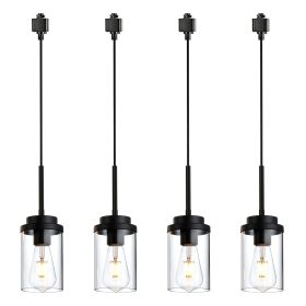 4 Pack H-Type Track Lighting Pendants Black Ceiling Track Hanging Light Fixtures with Clear Glass Shades, Compatible with H Type Track Lighting R