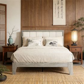 Bed frame with headboard, platform bed frame, easy to assemble, gray