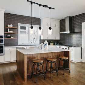 3-Lights H-Type Track Light, Dimmable Track Mount Pendant Lighting Fixtures with Seeded Glass Shade, track include.