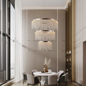 24-inch Crystal Chandelier LED Ceiling Lamp, Adjustable Color Temperature 3000K/4000K/6000K, Height Adjustable, Luxury Round Chandelier