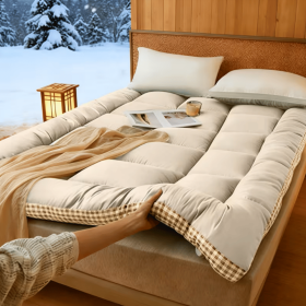 Mattress with checkered three-dimensional edges, Beige, Queen size