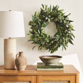 18" Artificial Olive Stems Wreath, Polyester.