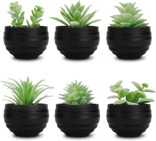 Set of 6 Succulents Plants Artificial in Pots Small Fake Plants for Decorations Bedroom Living Room Office Shelf Black Bathroom Decor