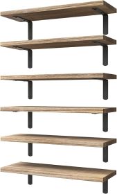 Wooden Floating Shelf Set (6 pieces), Wall Decor Shelf, Country Style Bedroom Shelf, Bathroom Storage Shelf, Living Room Bookshelf - Vintage Brown