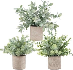 3 Pack Potted Fake Plants Artificial Plastic Eucalyptus Plants Topiaries for Home Office Desk Farmhouse Shelf Room Bathroom Decor(Sage Green)