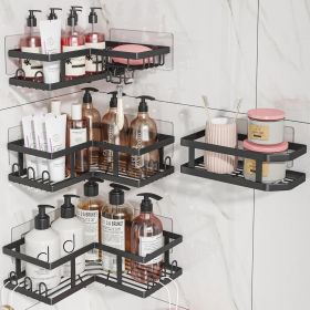 Shower Caddy Corner with Soap Holder, No Drilling Shower Shelves-Rustproof, Adhesive Shower Organizer Corner for Dorm. Black, 4-Pack