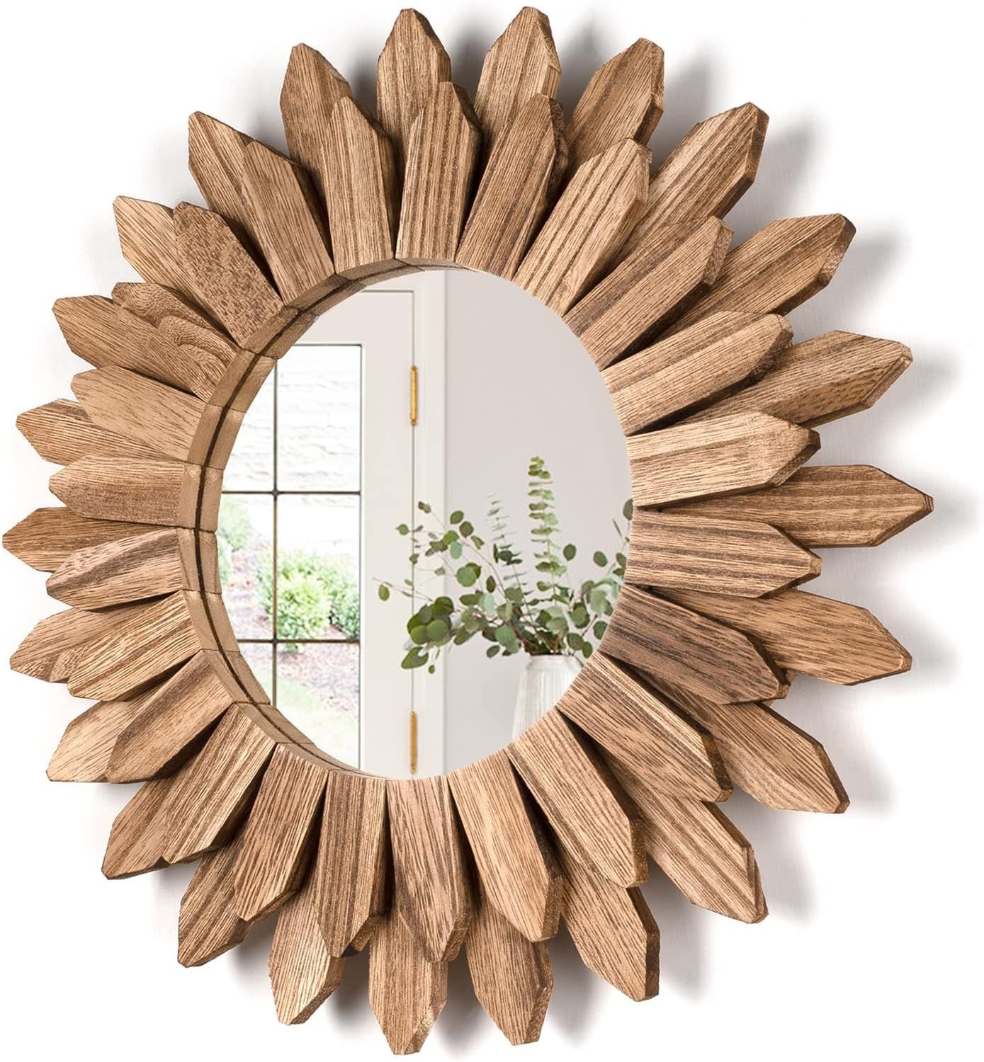 Wall Mirror Decorative 12 inch Rustic Wood Mirror Sunburst Boho Mirror for Entryway Bedroom Living Room Bathroom House Warming Gifts New Home Ess