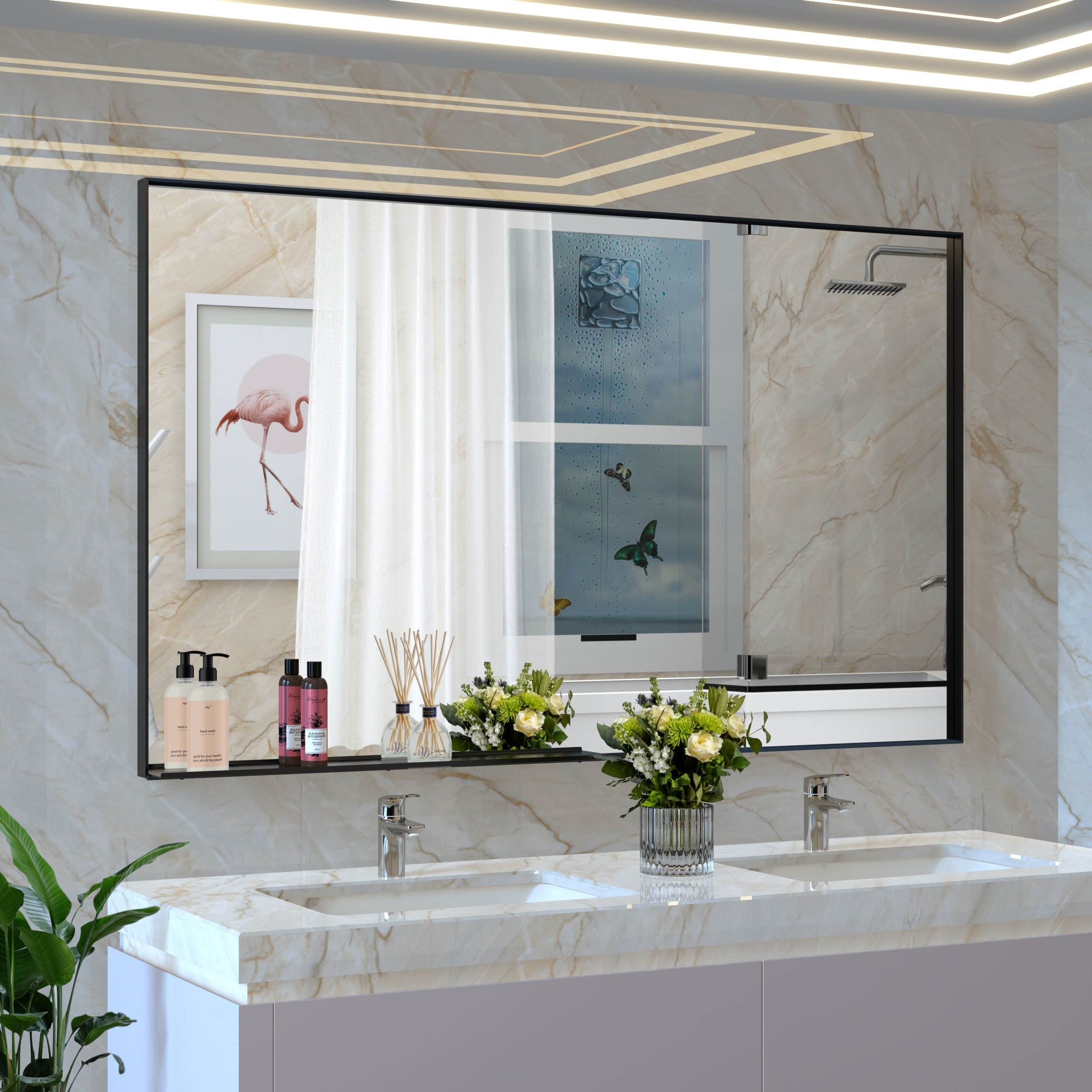 60*36" Oversized Modern Rectangle Bathroom Mirror with Balck Frame Decorative Large Wall Mirrors for Bathroom Living Room Bedroom Vertical or Hor