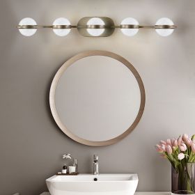 35" Modern Minimalist Bathroom Vanity Light, LED 5 Bulb Crystal Sand Acrylic Shades, Wall Mounted Decorative Lighting Fixture
