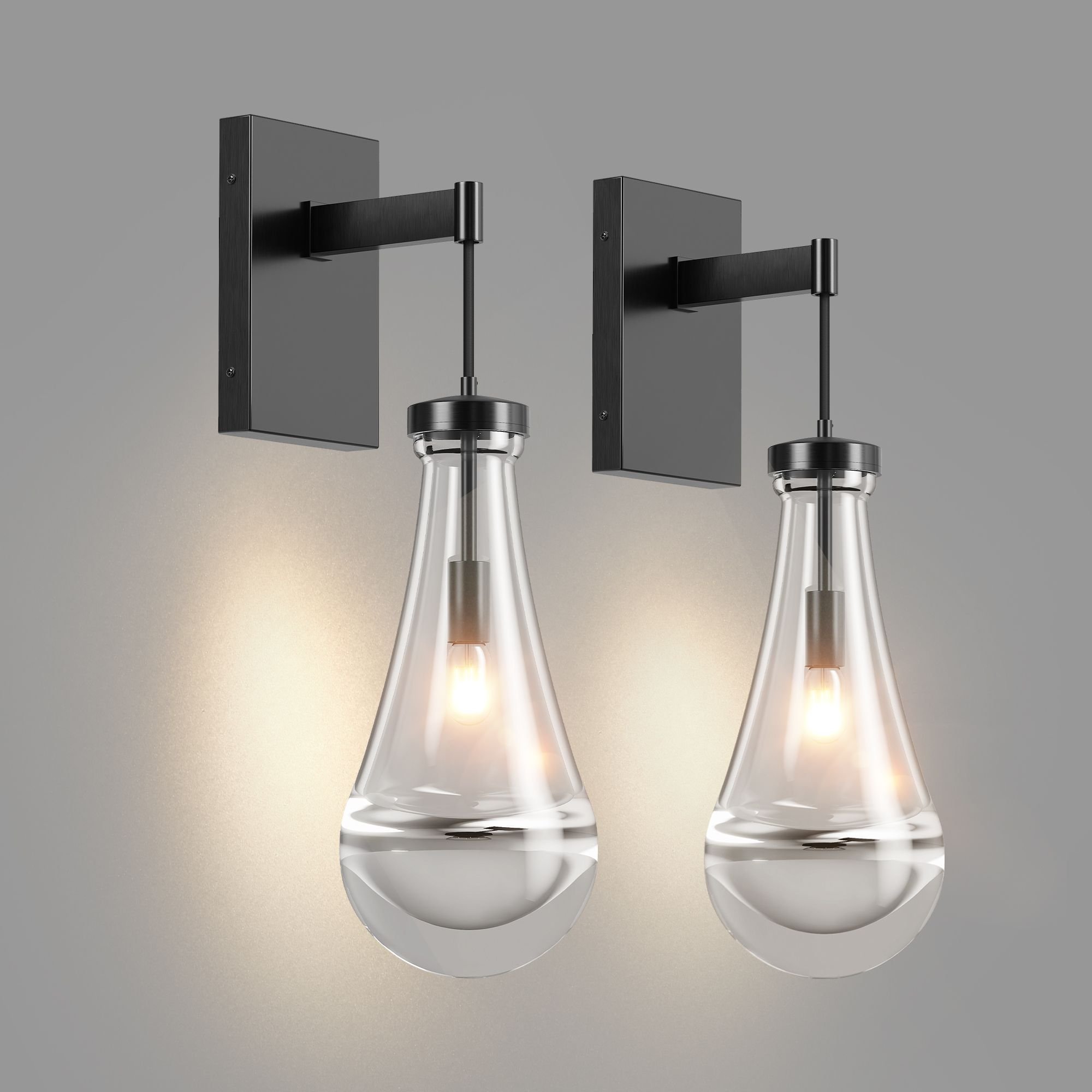 Wall Sconces Set of Two, Black Dimmable Raindrop Wall Lighting, Modern Bathroom Sconces Wall Lamps Vanity Lighting for Living Room