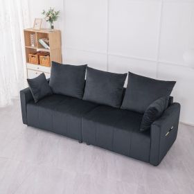 Velvet Modern 2-Seater Sofa, Black Two-Tone Sectional Couch with Contemporary Design, 82" Living Room Furniture, Easy Assembly