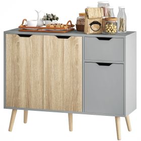35" Sideboard Storage Cabinet with Drawer, Grey and Nature Wood