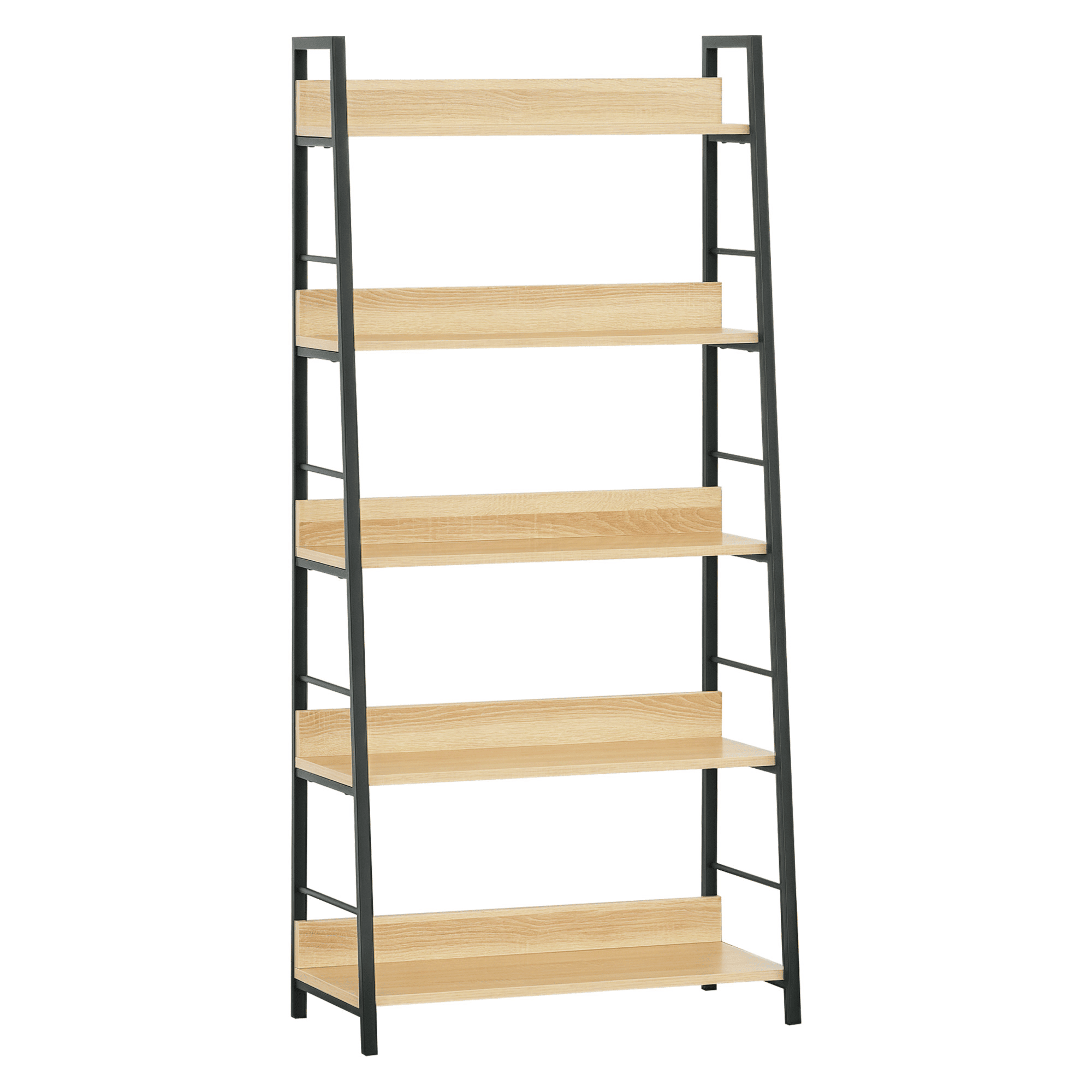 Modern Bookshelf Storage with 5-Tier Wide Shelving, Metal Frame, Wooden Bookcase for Living Room Library Home Furniture, Oak