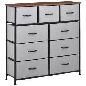 Dresser for Bedroom with 9 Drawers, 4-Tier Fabric Chest of Drawers, Tall Dresser Storage Tower with Steel Frame and Wooden Top for Closets