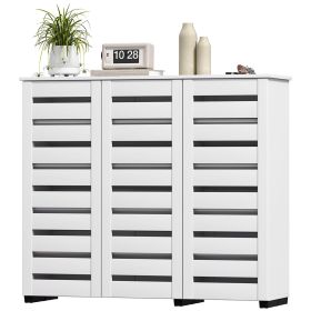 Narrow Shoe Cabinet with Slatted Doors, Adjustable Shelves for 20 Pairs of Shoes, Shoe Cabinet for Entryway, White