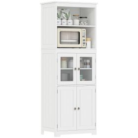 63" Small Buffet with Hutch, 4-Door Kitchen Pantry, Freestanding Storage Cabinet with Adjustable Shelf for Dining Room, Living Room, White