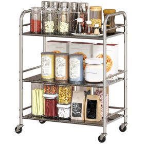 3 Tier Stainless Steel Rolling Cart with Adjustable Shelf, Utility Cart on Wheels with Handles for Kitchen, Silver