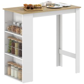 Bar Table Counter Height Dining Table with 3 Storage Shelves for Kitchen, Dining Room, Living Room, White
