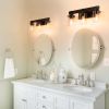 19" Rustic 3-Light Vanity Light, Industrial Bathroom Wall Sconce with Glass Shades and Wood Accent, Modern Farmhouse Lighting Fixture (No Bulbs)