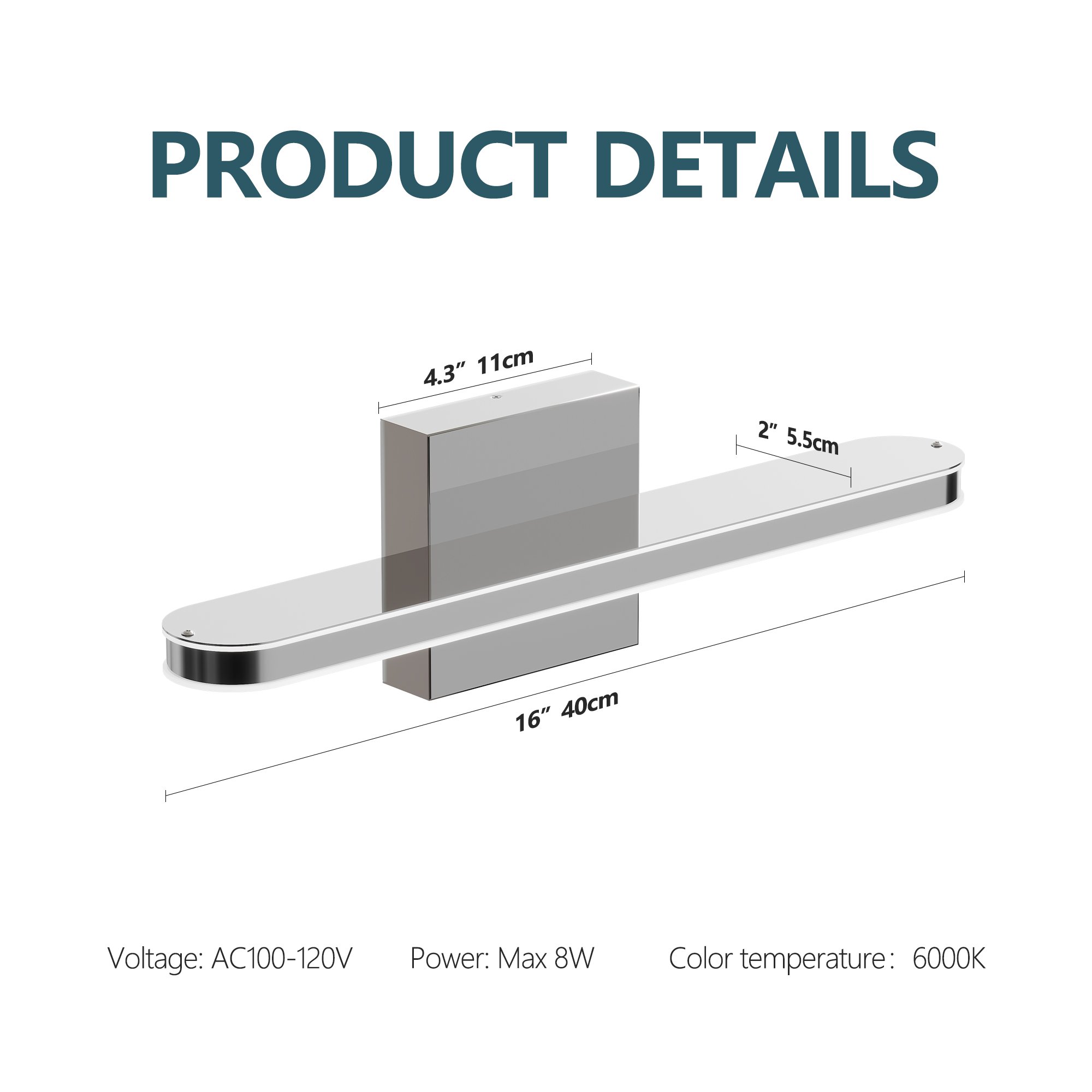 LED Bathroom Vanity Light Bar Dimmable Bathroom Light Fixtures Modern Over Mirror Lighting Fixture 16Inch BathWall LIght 8W Wall Sconce Lighting (Option: 16inch 8W)
