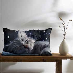 2 Pcs Cats And Starry Sky Art Bedroom Satin Print Soft Skin Friendly Pillowcases Suitable For All Seasons (Option: 51x102cm-Black)