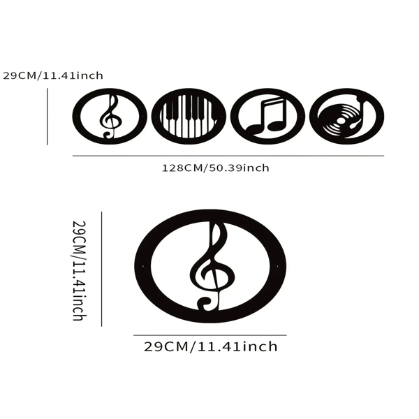 CIFbuy Vintage Music Themed 4 Piece Wall Art Decor Set Elegant Black Iron Frame Gift For Music Lovers (TikTok, Temu Pick-up Service) (Option: defaulttitle)