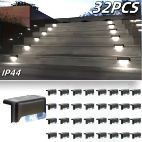 Led Solar Deck Lights 32 Pack Waterproof And Wide Use For Outdoor Stairs Step Fence Railing Yard And Patio Auto On/Off Easy Installation(Warm Whi (Option: Whitelight32PCS)