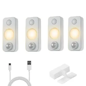 4 PCS Of High-quality Motion-sensing Lights, Wall Lights, Equipped With USB Charging Cables And Accessories, Suitable For Cabinets, Wardrobes, Bo (Option: Warmcolors)