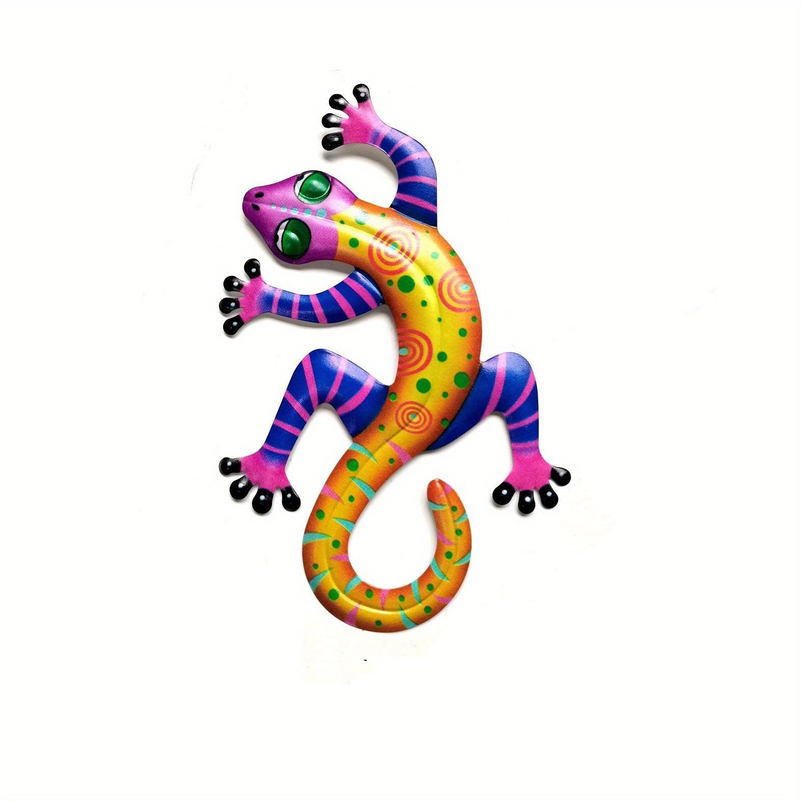1pc/4pcs Metal Gecko Wall Decor, Plaques & Wall Art, 3D Lizard Colorful Wall Sculpture Decoration For Garden, Fence, Lawn, Farmhouse (style: Yellow (1pc))