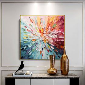 Hand Painted Oil Painting Original Colorful Oil Painting on Canvas Modern Textured Wall Art Abstract Leaves Art Decor Custom Gift Painting Living room (style: 01, size: 90x90cm)