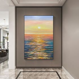 Hand Painted Oil Painting Large Sunset Seascape Oil Painting on Canvas Original Abstract Yellow Beach Landscape Painting Textured Wall Art Living Room (style: 01, size: 60X90cm)