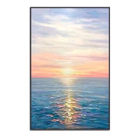 Hand Painted Abstract Oil Painting Wall Art Seascape Picture Minimalist Modern On Canvas Decorative For Living Room No Frame (size: 150X220cm)