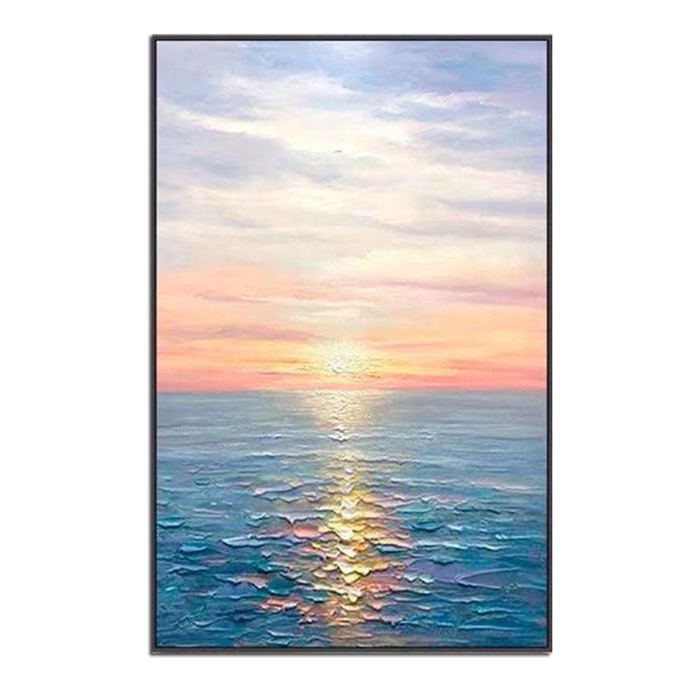 Hand Painted Abstract Oil Painting Wall Art Seascape Picture Minimalist Modern On Canvas Decorative For Living Room No Frame (size: 90X120cm)