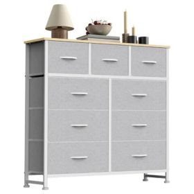 Dresser For Bedroom With 9 Fabric Storage Drawer Wardrobe Tall Chest Organizer Closet Adult Kids Clothes Cabinet Furniture (Color: LIGHT GRAY)