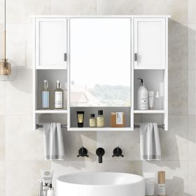 35'' x 28'' Modern Wall Mounted Bathroom Storage Cabinet, Bathroom Wall Cabinet with Mirror, Medicine Cabinet with Towels Bar (Material: MDF, Color: White)