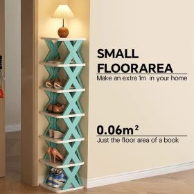 9/2-level shoe rack, can hold 9 pairs of shoes, a space-saving vertical shoe rack, a high and narrow shoe rack for the entrance passage, closet (Color: Nine-tier shoe rack - blue)
