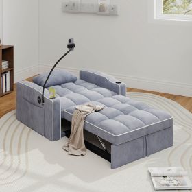 Corduroy Pull-Out Sleeper Chair With Pillow, Brushed Stainless Steel Cup Holder, Phone Stand & Usb Charging Port (Color: Dark Gray)