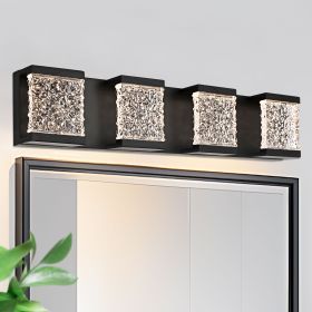 6 Lights Bathroom Light Fixtures,39-Inch Modern Bathroom LED Vanity Light Black,LED Crystal Glass Bathroom Light Fixtures Over Mirror (Numbers of Light: 4-Light)