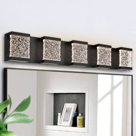 6 Lights Bathroom Light Fixtures,39-Inch Modern Bathroom LED Vanity Light Black,LED Crystal Glass Bathroom Light Fixtures Over Mirror (Numbers of Light: 5-light)