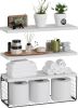 Bathroom Shelf Over Toilet, Floating Bathroom Shelf Wall Mounted with Wire Basket, Floating Shelf for Wall DÃ©cor