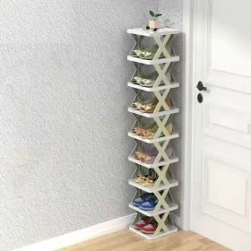 9Tier Narrow Entryway Shoe Rack Free Standing Vertical Shoe Organizer Plastic Shoes Storage Shelf Closet Hallway (Color: green)