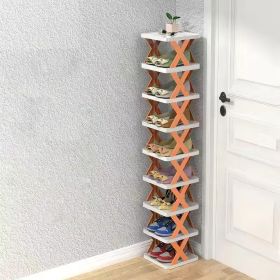 9Tier Narrow Entryway Shoe Rack Free Standing Vertical Shoe Organizer Plastic Shoes Storage Shelf Closet Hallway (Color: ORANGE)