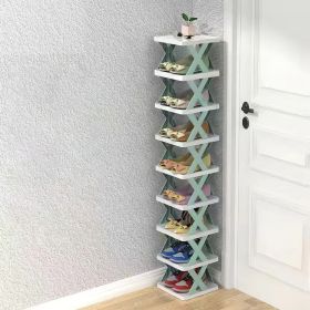 9Tier Narrow Entryway Shoe Rack Free Standing Vertical Shoe Organizer Plastic Shoes Storage Shelf Closet Hallway (Color: Blue)