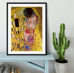 The Kiss by Klimt Framed Print (Color: White/With White Edging, size: 36" x 24" / 90cm x 60cm (approx))
